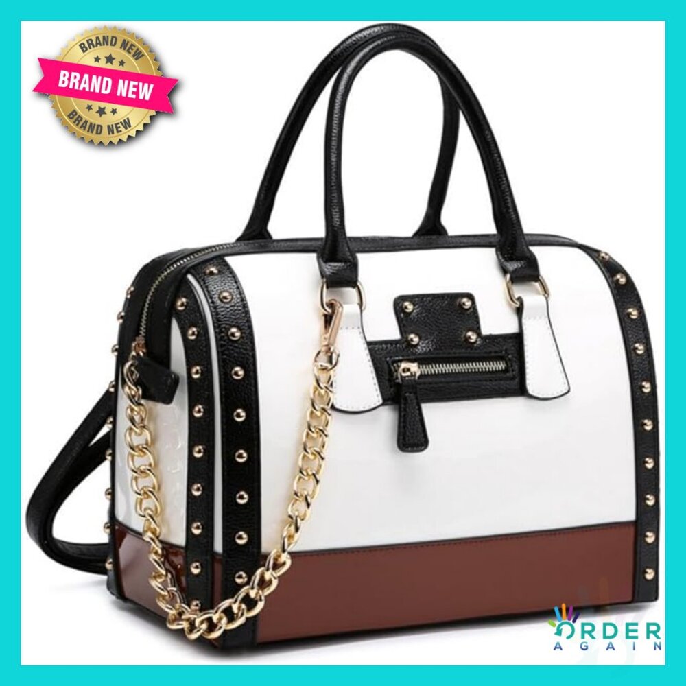 Shiny Patent Barrel Satchel Shoulder Bag Top Handle Rivet Decoration Purse
